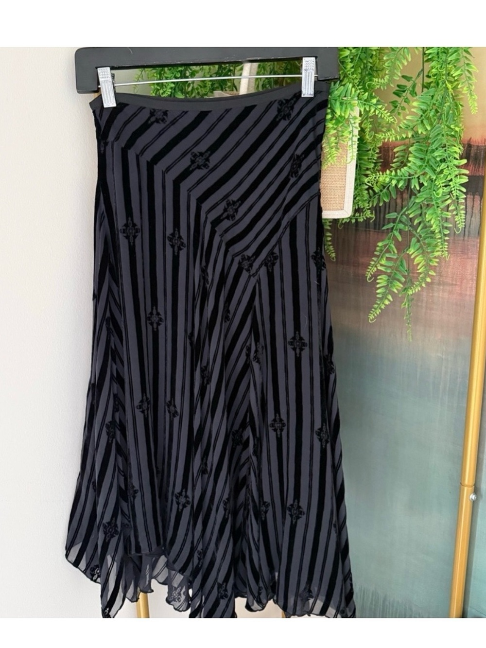 Diane Von Furstenberg Black and Gray Striped Midi Skirt